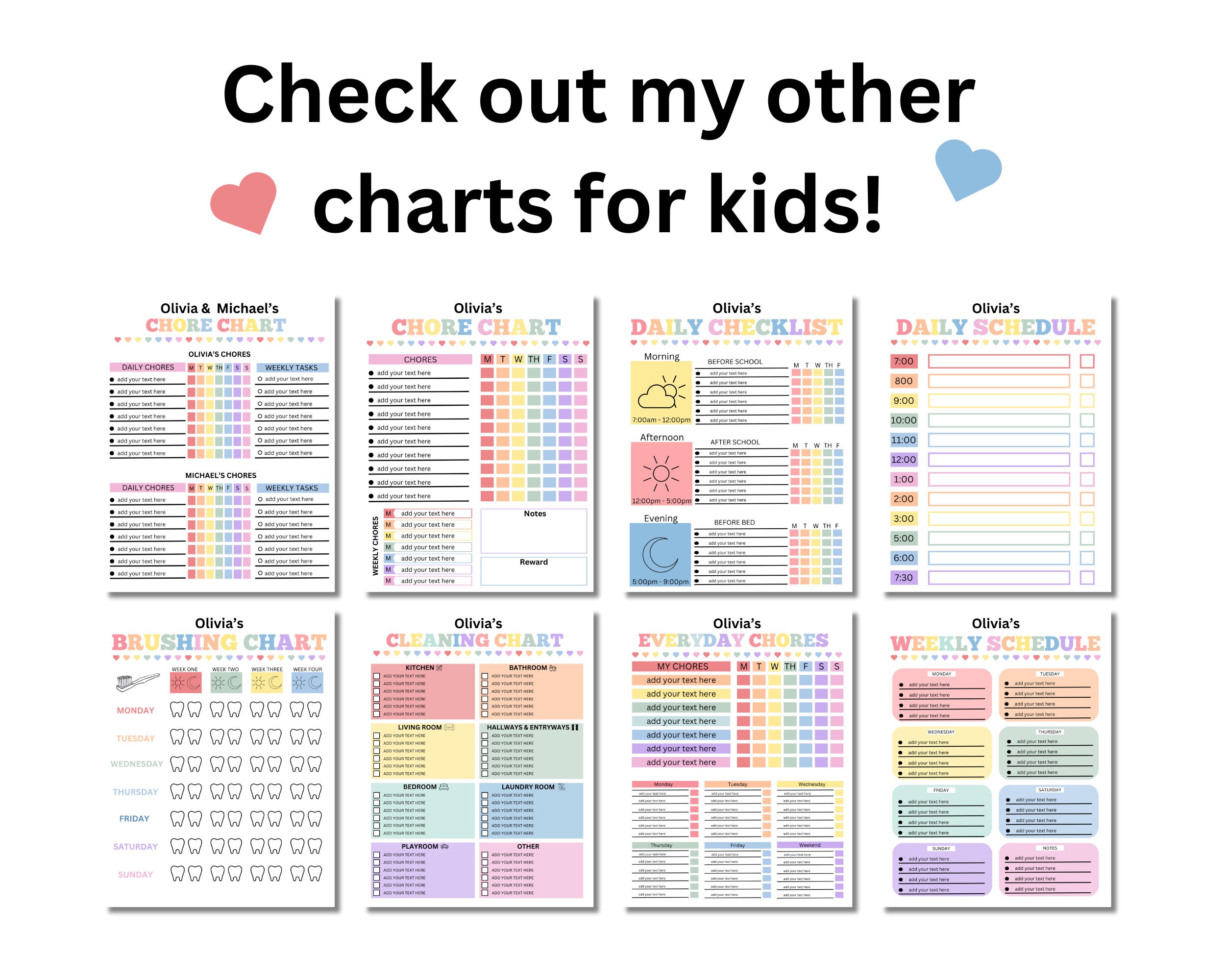Editable Chore Chart for Two Kids | Canva Template | Behavior Tracker ...