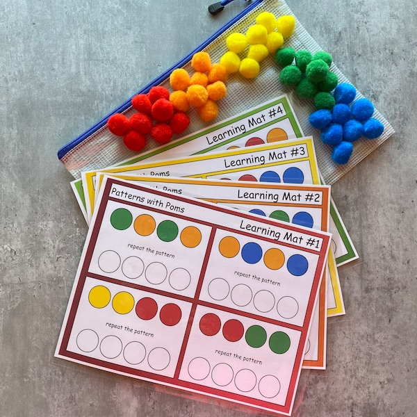 Pom Patterns Learning Mat Activity Set- Montessori Toy for Preschool, Homeschool, Special Education, Quiet time resource, early finishers