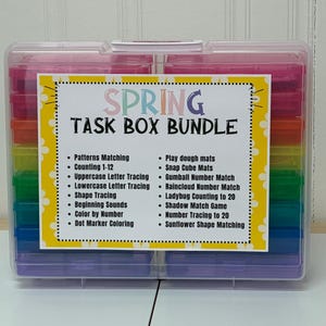 Lot de boîtes à tâches printanières - 16 activités pour les enfants d'âge préscolaire, la maternelle, les enfants ayant des besoins spéciaux, l'école à la maison - la motricité fine, des ressources d'apprentissage - PDF