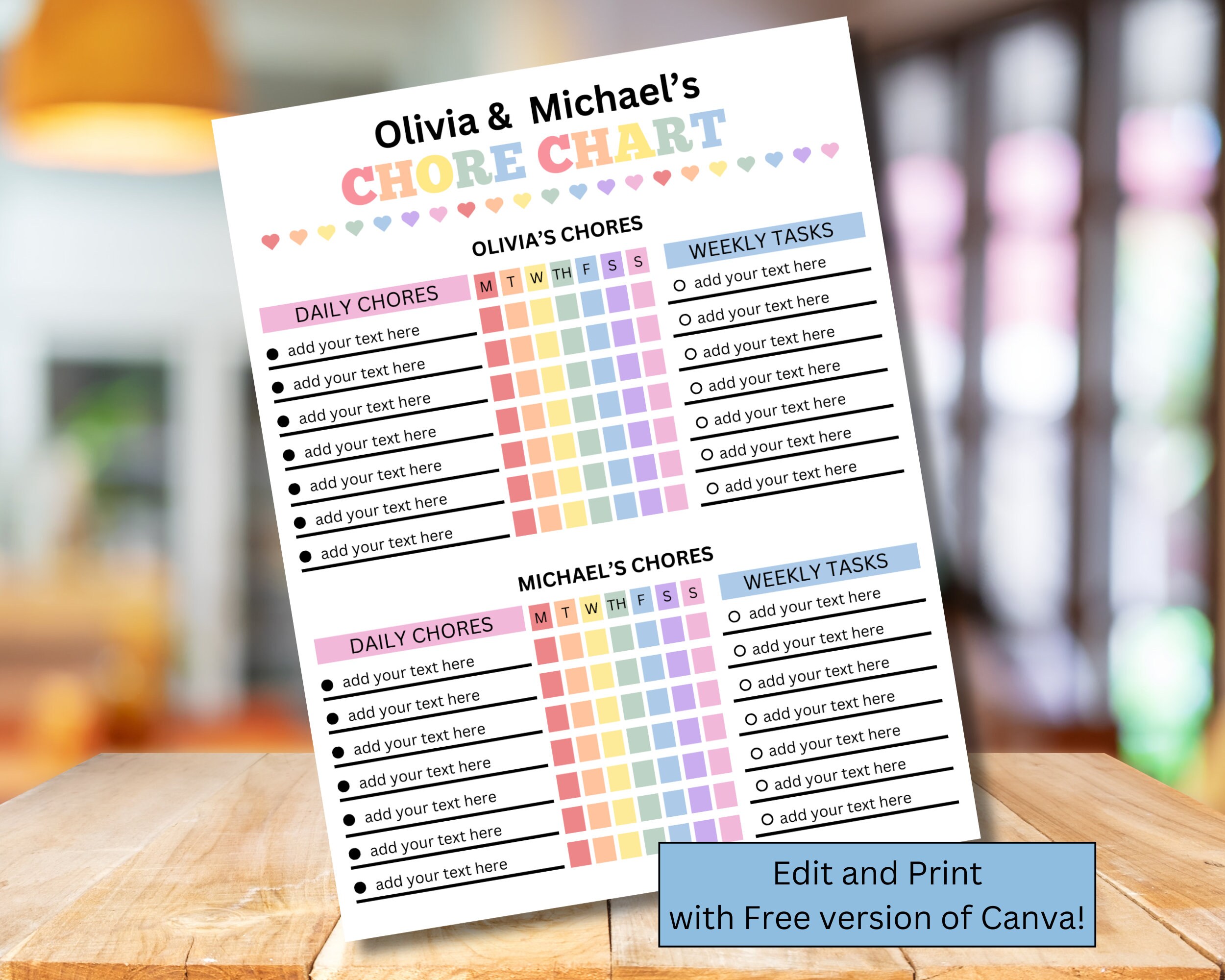 Editable Chore Chart for Two Kids | Canva Template | Behavior Tracker ...