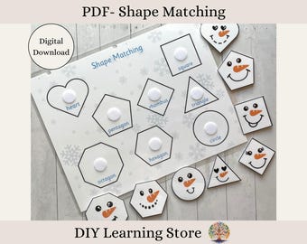 Formmatchande snögubbeansikten - Vinteraktivitetssida - Småbarn, Förskola, Hemundervisning, Dagis - Uppgiftslåda för Busy Bag - Lärresurs - PDF
