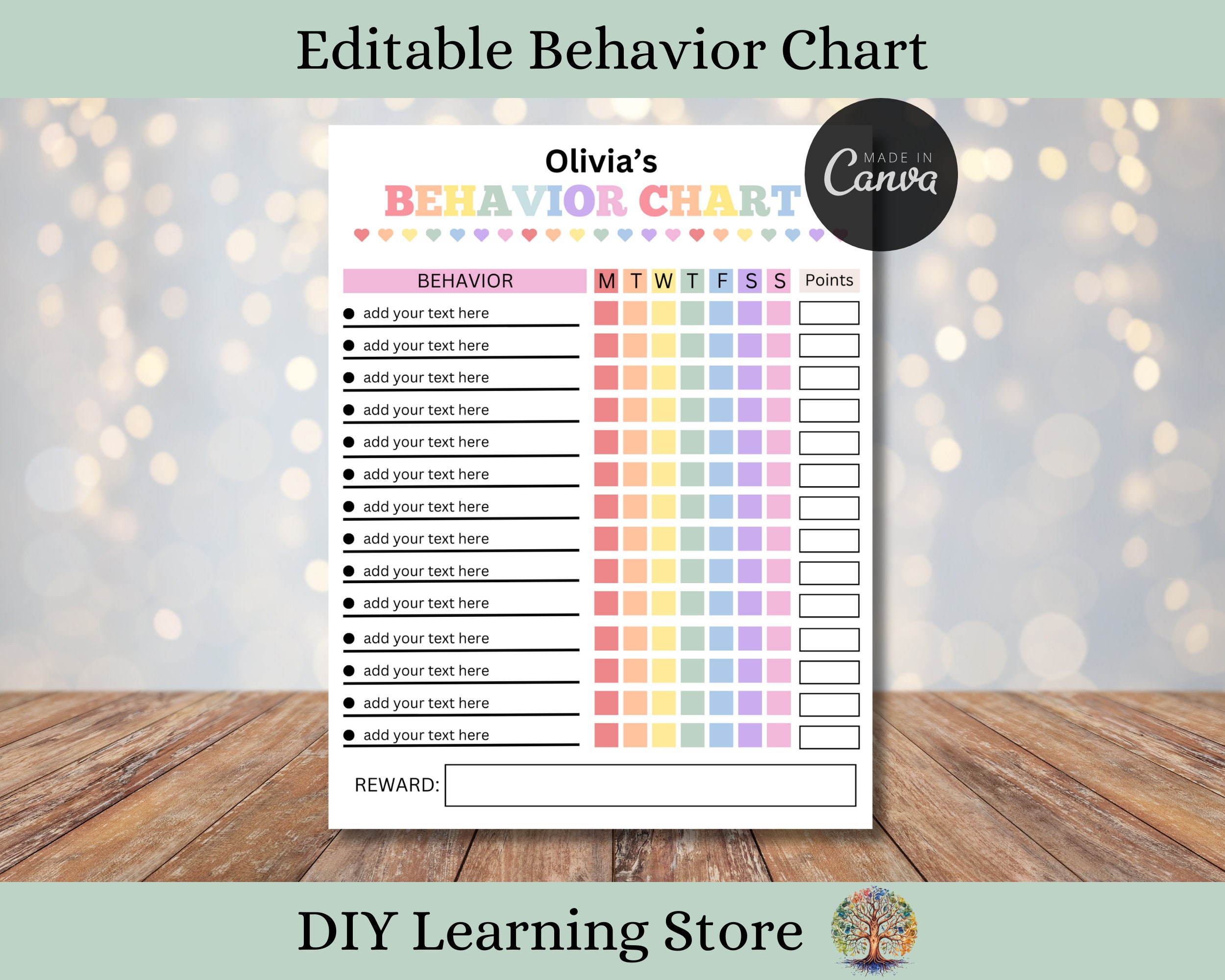 Editable Behavior Chart for Kids | Printable, Editable, Canva | Good ...