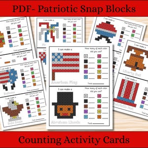 Tapetes de blocos de contagem patrióticos - 12 cartões visuais - Pré-escola, jardim de infância, 1ª série, educação domiciliar, necessidades especiais - Recursos de aprendizagem - PDF
