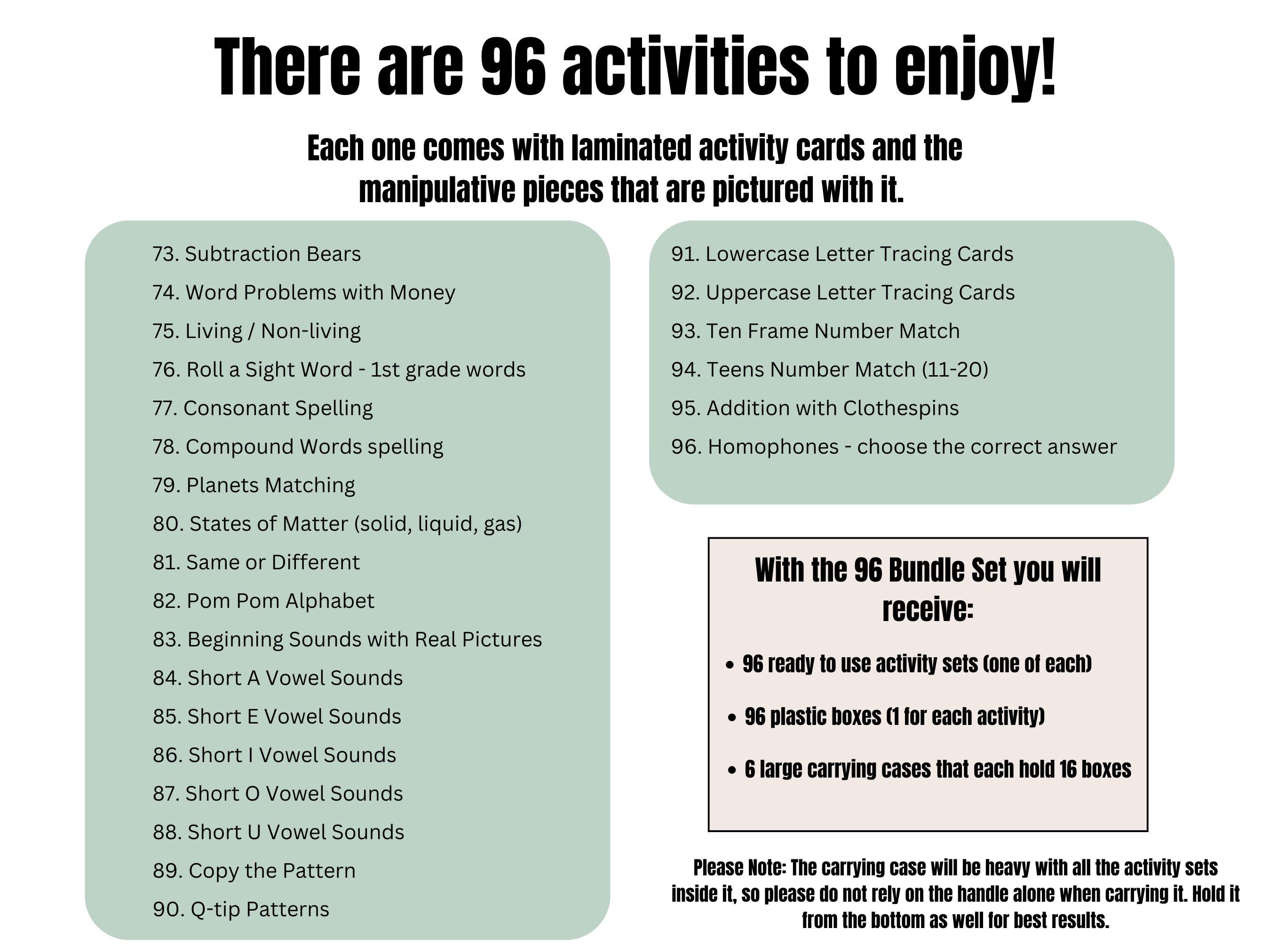 96 Task Boxes- Learning Activity Sets and Carrying Cases- Preschool ...