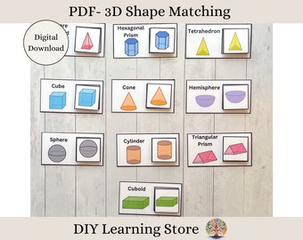 PDF - Schede attività corrispondenti a forme 3D - Download istantaneo - Giocattolo didattico Montessori per scuola materna, scuola domiciliare, bisogni speciali, scuola materna