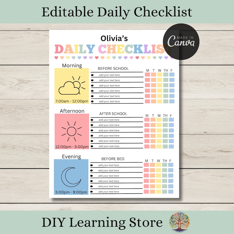 Kids Checklist With Icons - Etsy