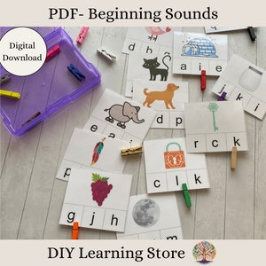 Tarjetas con sonidos iniciales: juguete de aprendizaje Montessori para preescolar, educación en el hogar, jardín de infantes y educación especial. Descarga instantánea: PDF