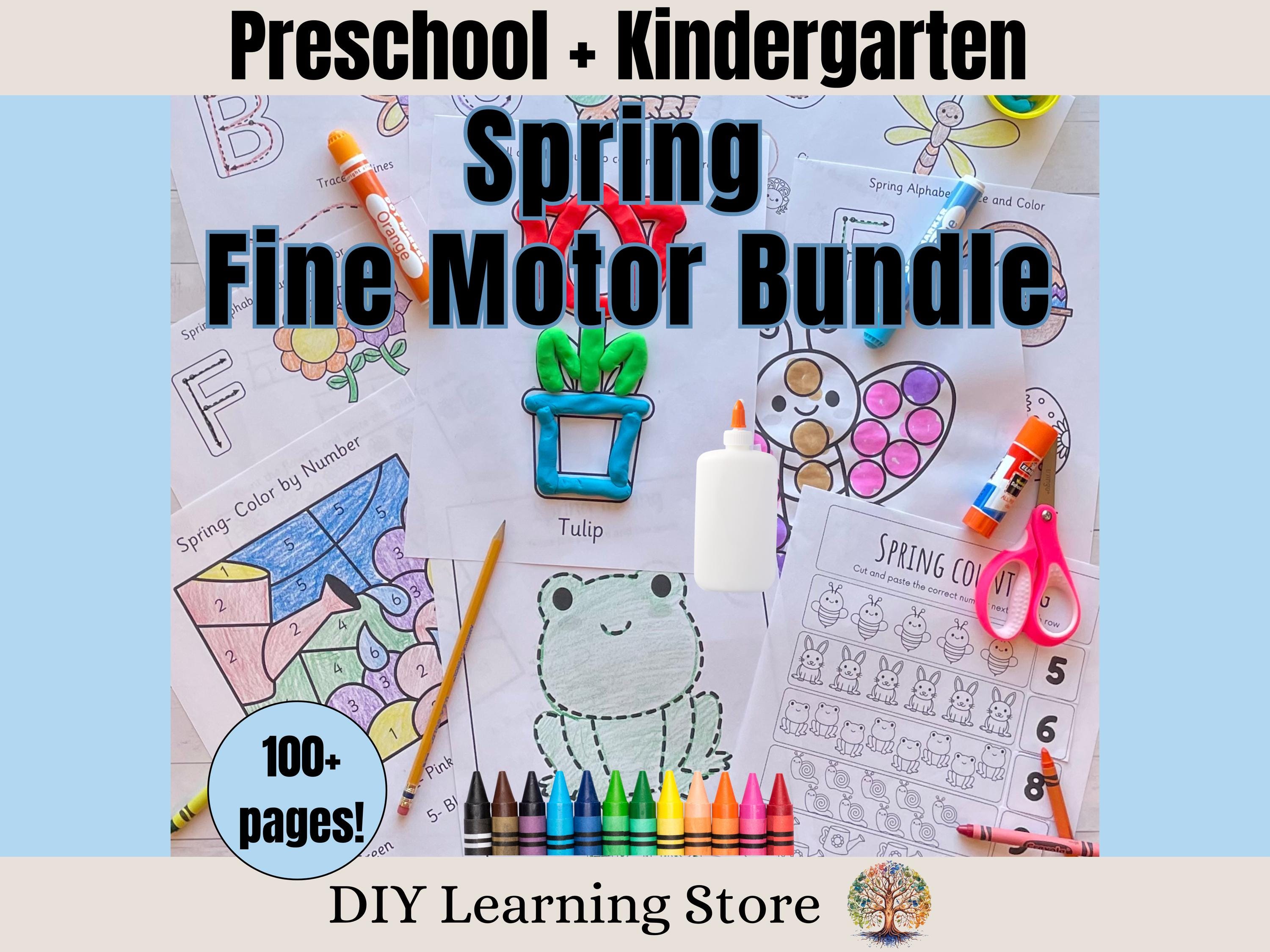 Spring Fine Motor Bundle- Preschool Worksheets For Kids- Kindergarten Worksheets- Coloring Pages- Cutting Strips- Play dough- Tracing -PDF