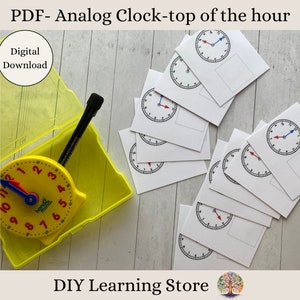 Orologio analogico - inizio dell'ora - schede attività - download immediato - giocattolo didattico Montessori per scuola materna, asilo nido, esigenze speciali - PDF