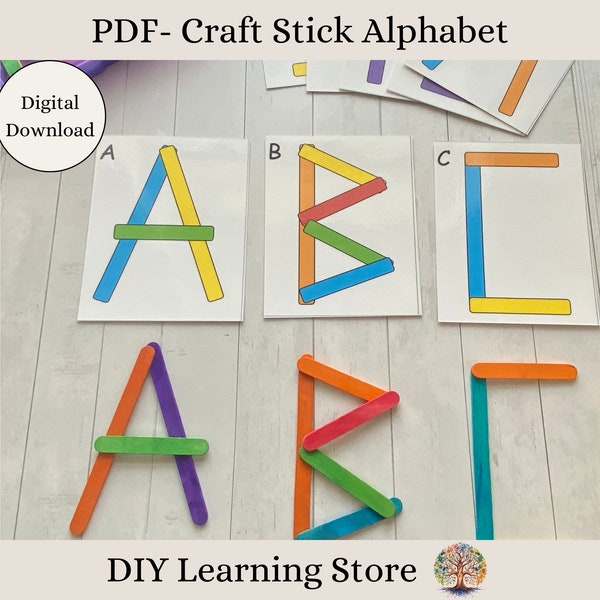 PDF- Craft Stick Alphabet and Numbers- Activity Cards- Instant Download- Montessori Learning Toy for Preschool, Homeschool, Special Needs