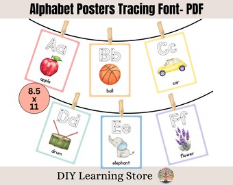Alphabet Posters-Tracing Font- ABC Posters Classroom, Alphabet Poster Print, Homeschool Printable Alphabet- Preschool Activity Cards- PDF