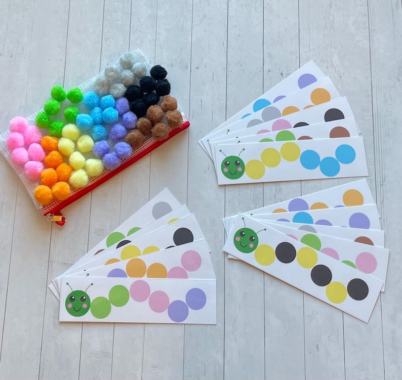 Pom Pom Patterns Activity Set- Montessori Learning Toy for Preschool ...