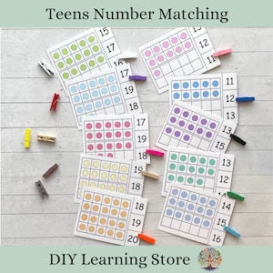 Teens Number Matching Ten frames Clip Cards- Task box activity set- for Kindergarten, Preschool, and Special education
