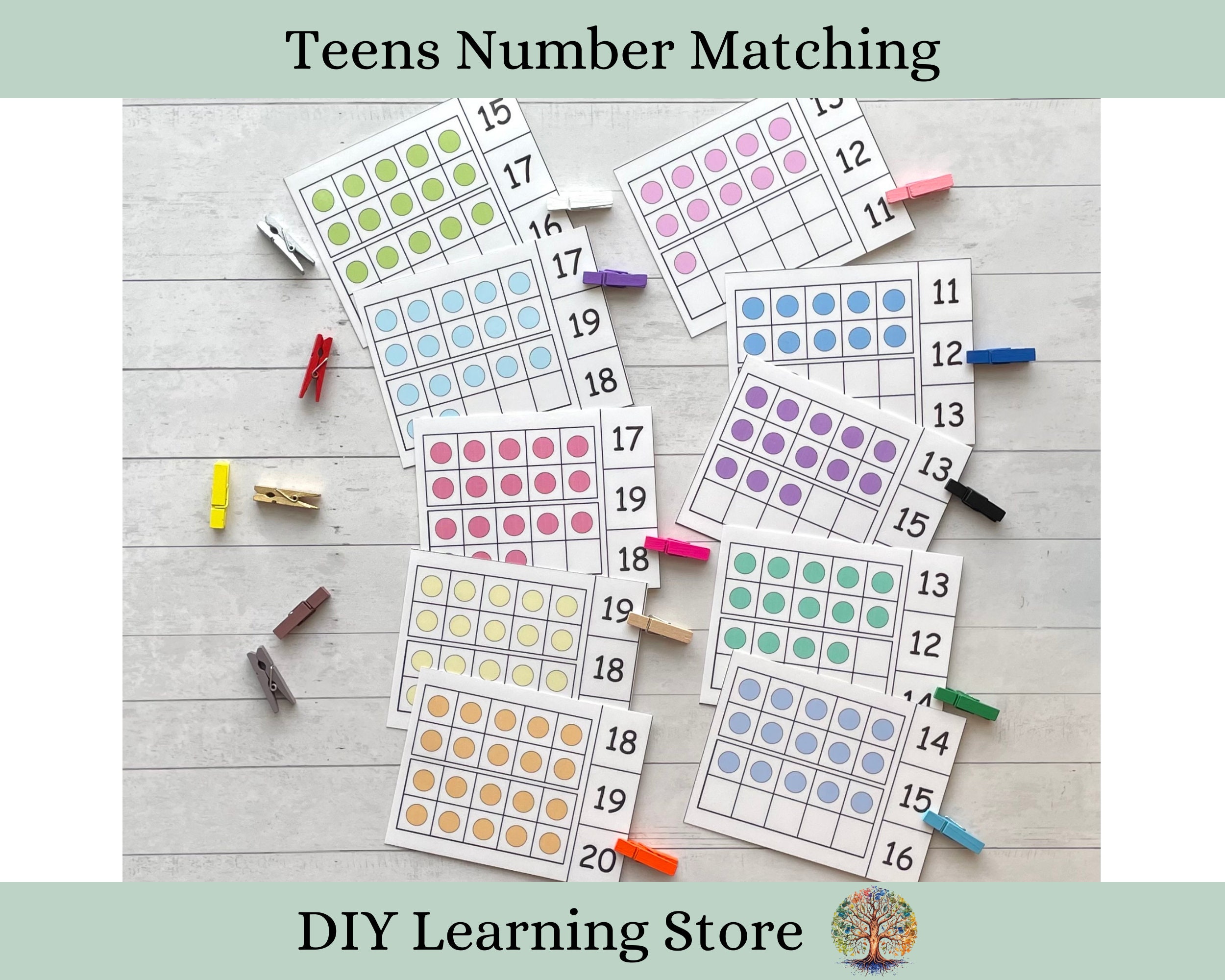 Teens Number Matching Ten Frames Clip Cards- Task Box Activity Set- for ...