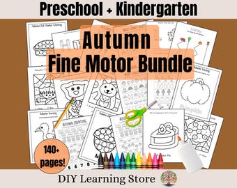 Autumn Fine Motor Bundle- Worksheets for Preschool, Kindergarten, Special Needs- Dot Art, Playdough Mats, Scissor Skills, Handwriting