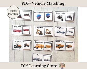 Vehicle Matching- Task Box Activity Set- for Toddlers, Preschool, Homeschool, Special Education, Quiet Time Learning Centers, Printable-PDF
