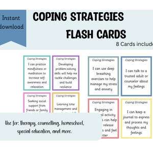 Tarjetas con estrategias de afrontamiento (PDF) Tarjetas imprimibles para el estrés y la ansiedad Autorregulación Herramientas terapéuticas Tarjetas terapéuticas Herramientas para consejeros