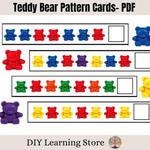 Cartes à motifs ours en peluche - École à la maison - Préscolaire - Besoins spéciaux - Compétences mathématiques précoces - Ressources pour l'enseignant - Activité mathématique préscolaire - Imprimable en couleur - PDF