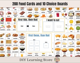 200 Food Cards and 10 Choices Boards- REAL PICTURES- Food Visual Aid- Behavior- Therapy Task Cards - Autism - First Then - Food Pictures-PDF