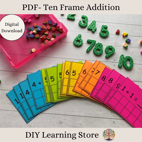 PDF-Ten frame Addition Activity Cards- Instant Download-Montessori Learning Toy for Preschool, Kindergarten, Homeschool, Special Needs