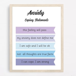 Arte mural: frases para afrontar la ansiedad: consultorio del terapeuta, consejero escolar, póster para el aula, impresiones digitales, descarga instantánea, salud mental