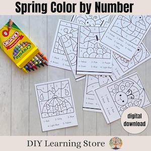 Spring Color by Number Task Card Set- Montessori Toddler- Preschool Printable- Homeschool Resource- Fine Motor Skills- Handwriting Practice