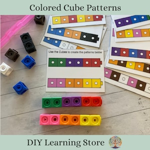 Colored cube patterns task box activity set- Montessori Learning Toy for Preschool, Homeschool, and Special Education- Quiet time activity