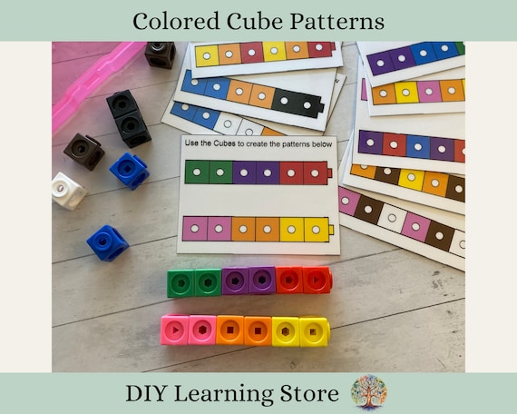 Colored cube patterns task box activity set- Montessori Learning Toy for Preschool, Homeschool, and Special Education- Quiet time activity