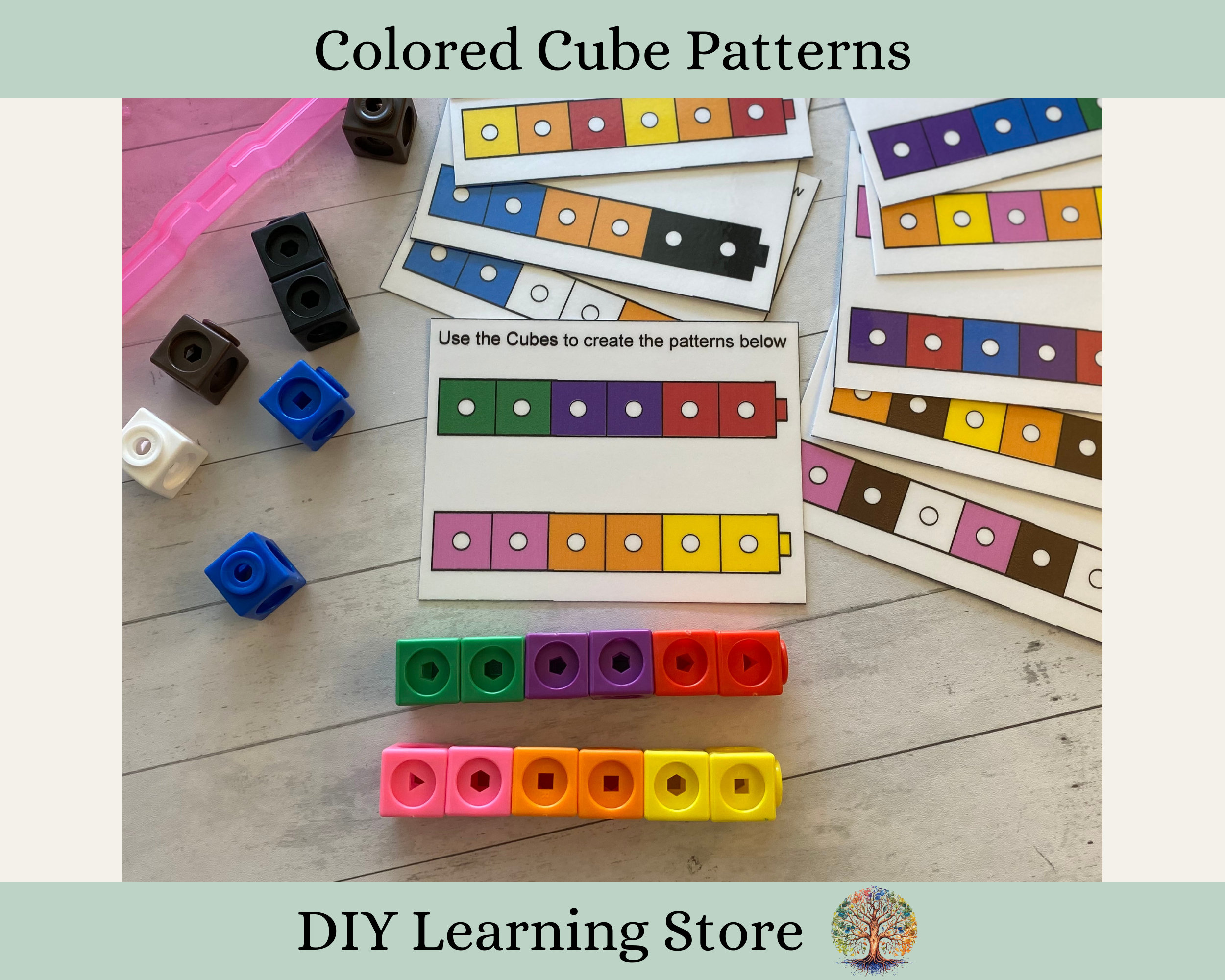 Colored Cube Patterns Task Box Activity Set- Montessori Learning Toy ...