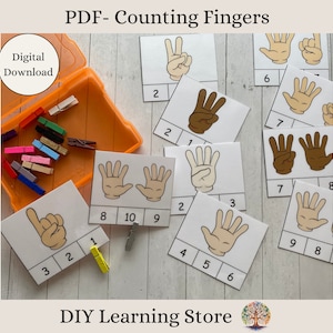 Fingerzählen 1-10 - Wäscheklammer-Aufzeichnungskarten - Sofortiger Download - Montessori-Lernspielzeug für Vorschule, Heimschule, spezielle Bedürfnisse - PDF