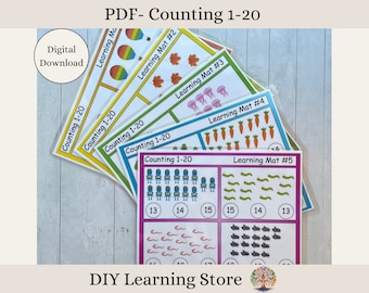 Counting 1-20 Learning Mats- Instant download- Montessori Learning toy for preschool, homeschool, special needs, quiet time, centers- PDF
