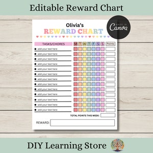 Kids Reward Chart - Bearbeitbare Canva-Vorlage - Druckbar und wiederverwendbar - Job Chart - Points Tracker - Wöchentlich tägliche Jobaufgabenliste