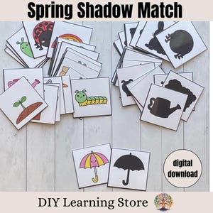 Jeu d'association Spring Shadow - Activités pour tout-petits - Préscolaire École à la maison - Éducatif imprimable - Silhouette assortie - Activité saisonnière - PDF
