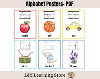 Alphabet Posters- Dotted Lined Print- ABC Posters Classroom, Alphabet Poster Print, Homeschool Printable Alphabet Posters, Toddler Preschool