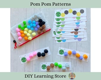Pom Pom patterns activity set- Montessori Learning Toy for Preschool, Homeschool, and Special Education- Quiet Time Activity