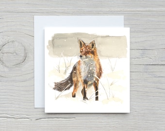 Karta Fox, Karta świąteczna Fox, Karta Fox, Pusta karta Fox, Akwarelowa karta świąteczna, Karty świąteczne, Pojedyncza karta świąteczna, Fox, Karta pana Foxa