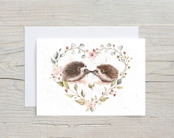 Valentine's Day Card, Wedding Card, Valentine Card, Anniversary, Hedgehog Anniversary Card, Hedgehog Card, Watercolour Card, Valentine Card