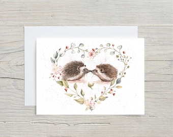 Valentine's Day Card, Wedding Card, Valentine Card, Anniversary, Hedgehog Anniversary Card, Hedgehog Card, Watercolour Card, Valentine Card