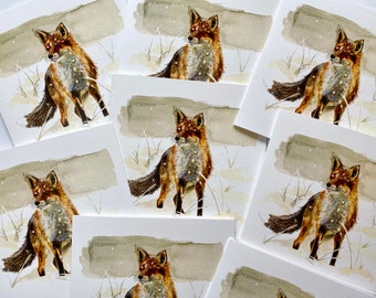 Karta Fox, Karta Snowy Fox, Akwarelowa Karta Bożonarodzeniowa, Pusta Karta Fox, Pakiet Kart Bożonarodzeniowych Fox, Karta Notatek Fox, Karta Bożonarodzeniowa Fox