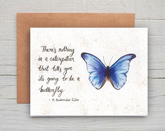 Butterfly Card, Butterfly notecard, Butterfly Notecard, Blue Butterfly Card, Uplifting Card, Inspirational Quote Card
