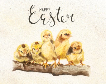 Easter Card, Easter Chick Card, Cute Easter Card, Easter Chick Painting, Cute Easter Chicks Card, Easter Chick Watercolour, Happy Easter