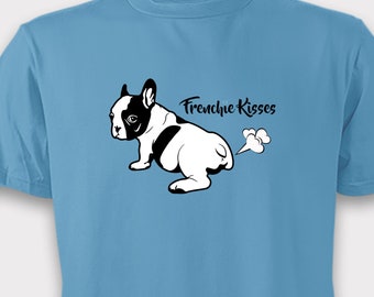 T-shirt Frenchie Kisses 'Farting Frenchie' – grappig shirt Franse bulldog scheet, cadeau hondenliefhebber voor mannen en vrouwen