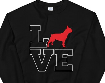LOVE Frenchie Sweatshirt - Französische Bulldogge LOVE Hoodie, süßer Hundeliebhaber Pullover, Geschenk für Frenchie Fans