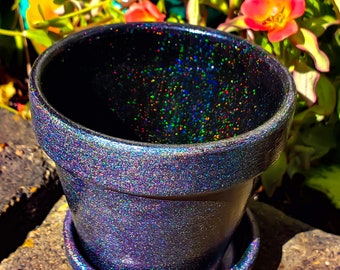 3" 4" 6" 8" Plant Pot, Succulent Pot, Houseplant Pot, Holographic Pottery, Flower Pot, Houseplant Gift, Purple Pot, Planters and Pot, Glitz