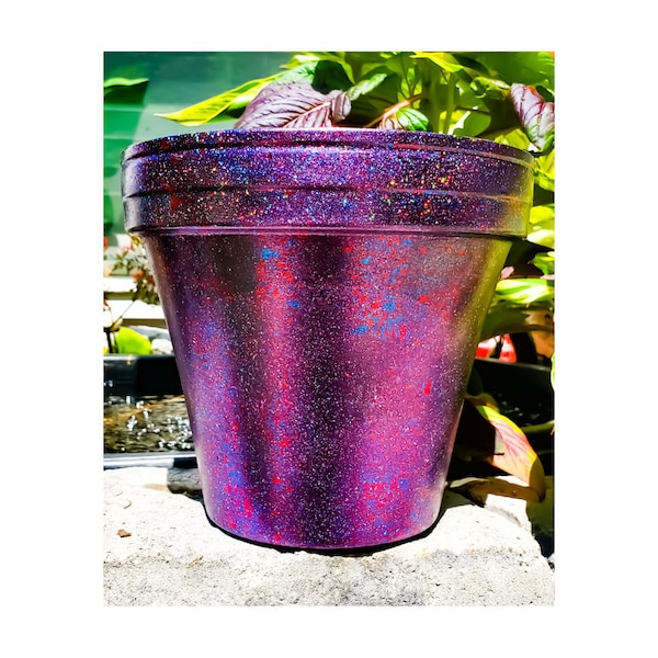 3" 4" 6" 8" Plant Pot, Succulent Pot, Houseplant Pot, Holographic Pottery, Flower Pot, Houseplant Gift, Red and Blue Pot, Planters and Pots