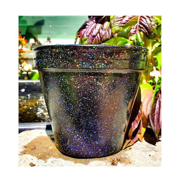 Holographic Terracotta Plant Pot: Sparkle Home Decor, Drainage Hole