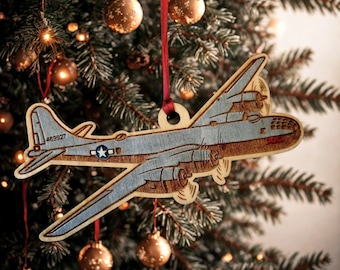 Laser Engraved Painted B-29 'Doc' Superfortress Christmas Ornament, WWII Aviation Gift, Optional Moon Stand