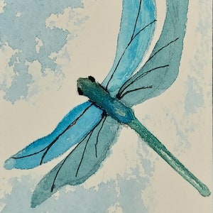 Dragon Fly, Artist Trading Card/ACEO Size/Small Art, Original Signed Watercolor Painting on Professional Materials by Olva