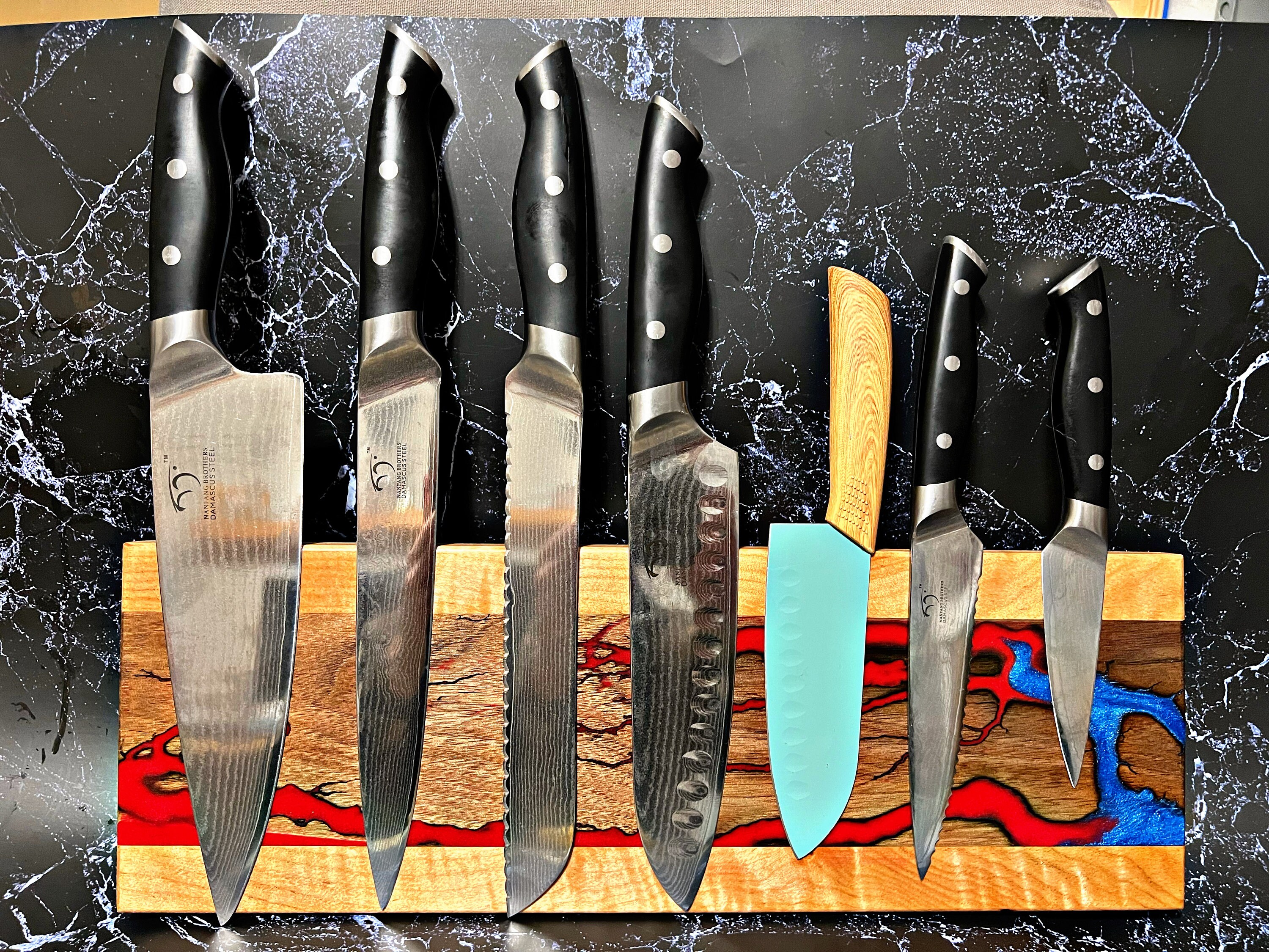 Nanfang Brothers Damascus Kitchen Knife Set w/ Ash Storage Block