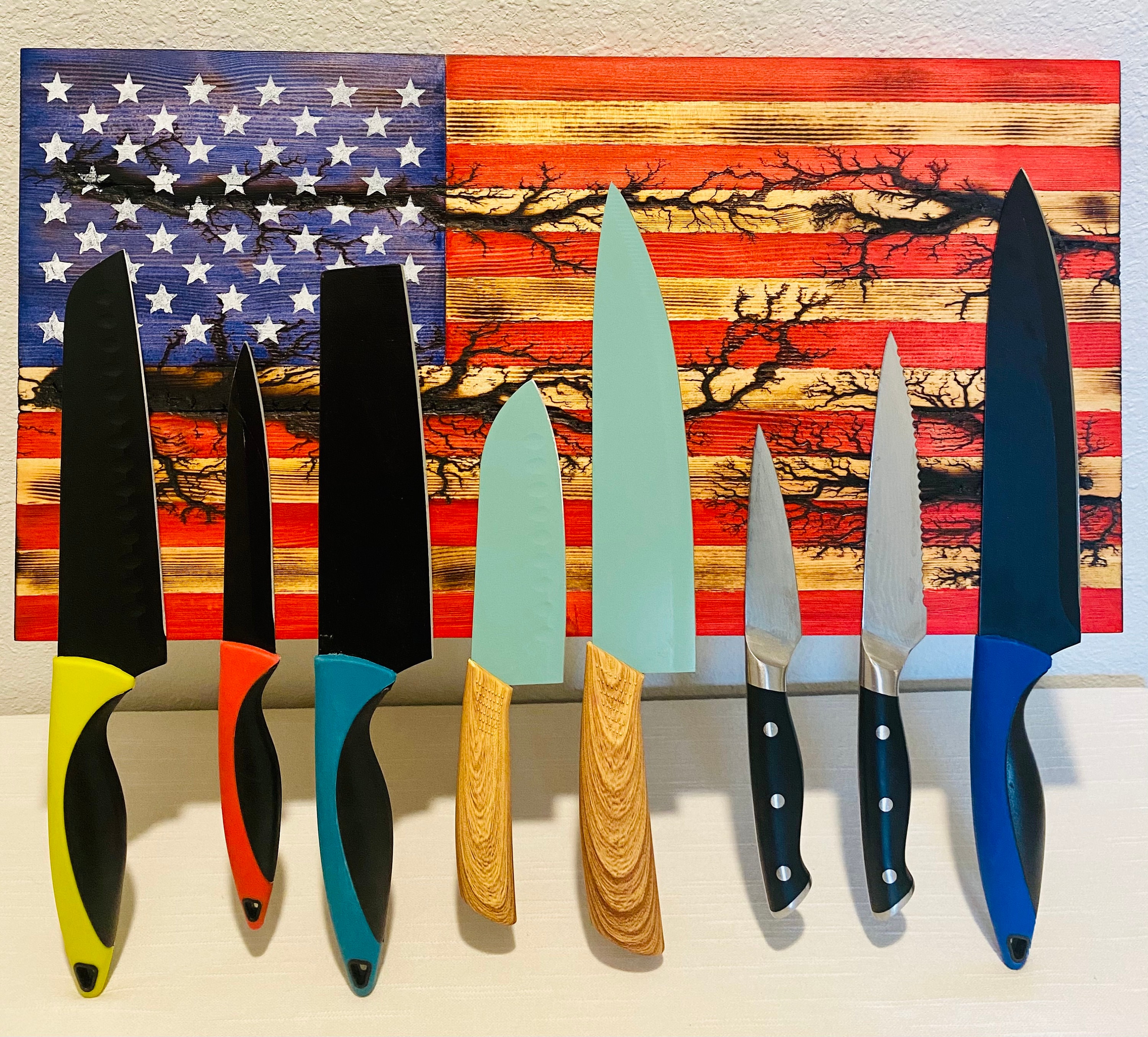 Fractal Burned American Flag Knife Holder 